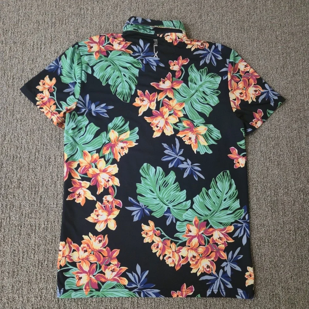 Ralph Lauren RLX Polo Shirt Mens Medium Floral Blue Pro Fit Performance Golf